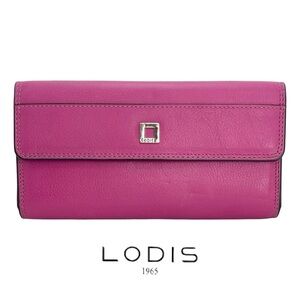 Lodis Fuchsia Pink Leather Long Wallet Continental Fold-Over Design